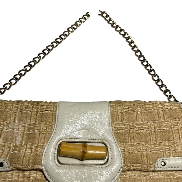 Elaine Turner Woven Straw w Trim and Gold Toned Handle Small Handbag - Picture 5 of 9